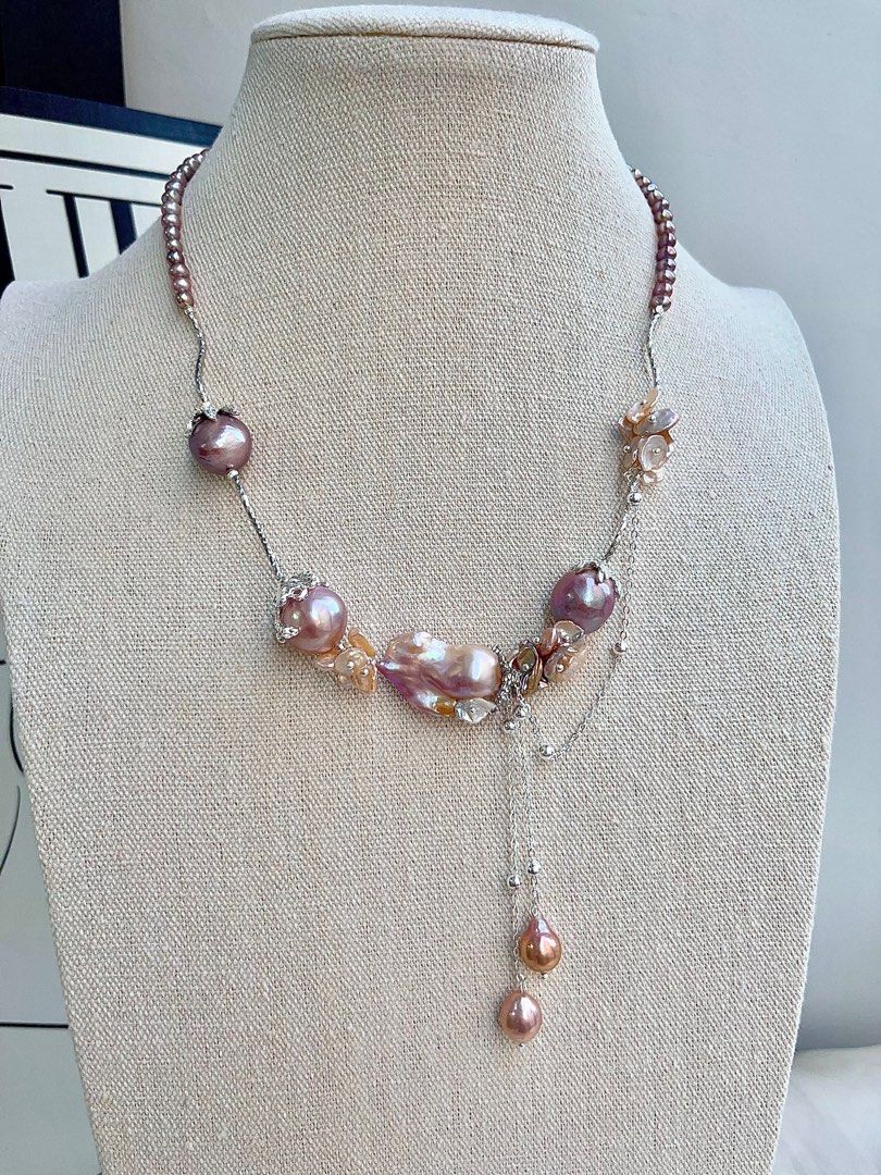 #PN682 [Floral Series] Freshwater Pearl Necklace | 14-15mm Big Avocado Shade Edison Pearls| Big Fishtail Baroque Pearl | Original Design| We Deserve All Good Things