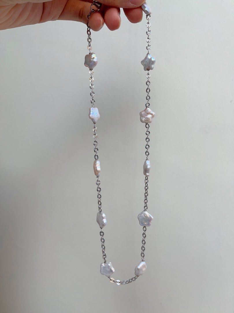 #PN684 Freshwater Pearl Necklace | Star Shaped Baroque | Silver Colour Chain| Cuteness & Personality