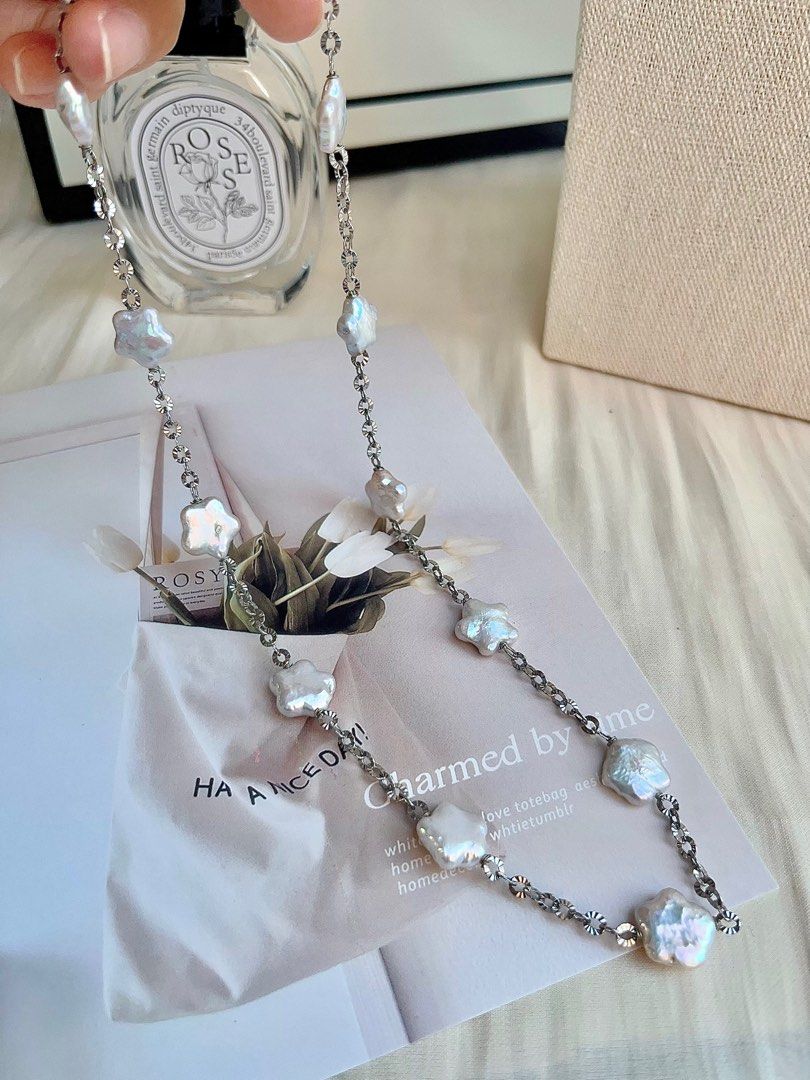 #PN684 Freshwater Pearl Necklace | Star Shaped Baroque | Silver Colour Chain| Cuteness & Personality