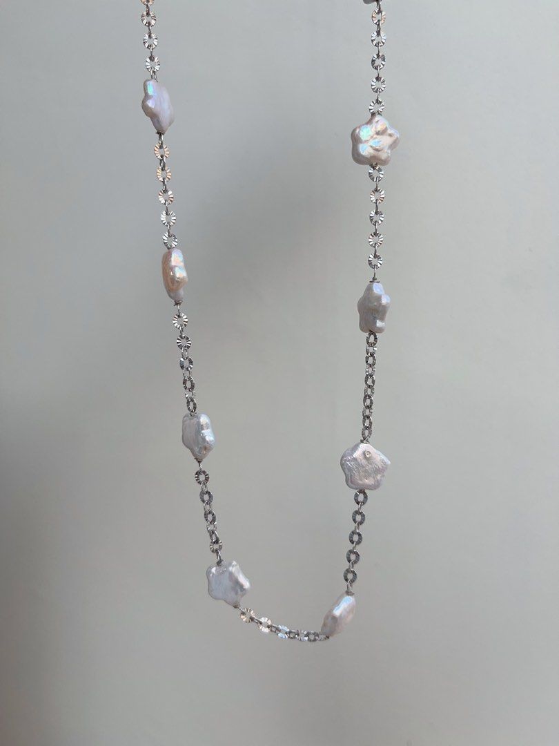 #PN684 Freshwater Pearl Necklace | Star Shaped Baroque | Silver Colour Chain| Cuteness & Personality