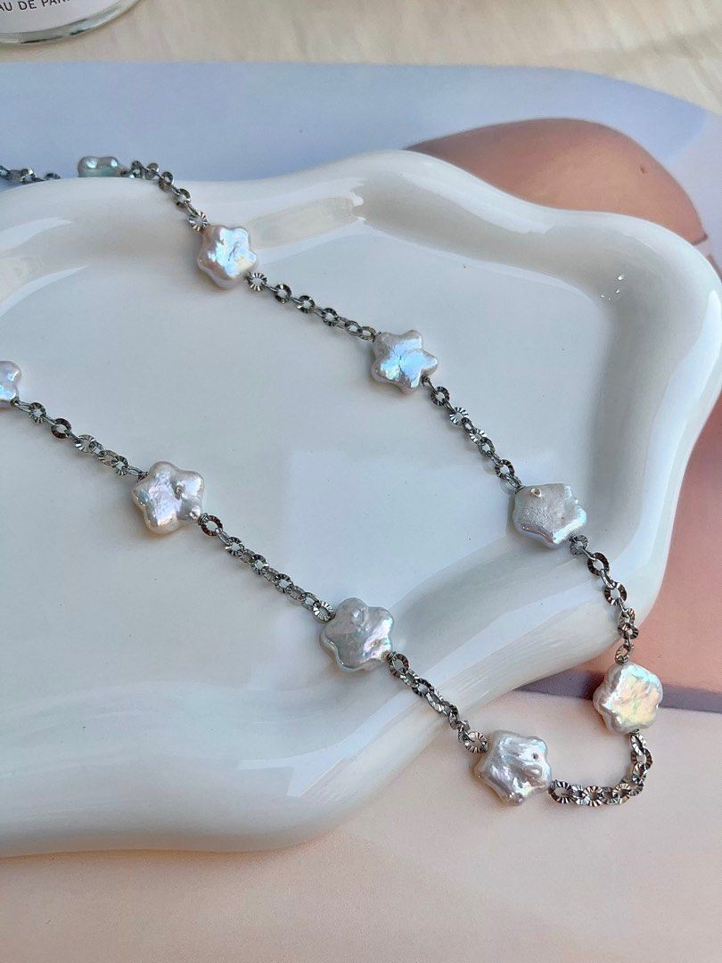 #PN684 Freshwater Pearl Necklace | Star Shaped Baroque | Silver Colour Chain| Cuteness & Personality