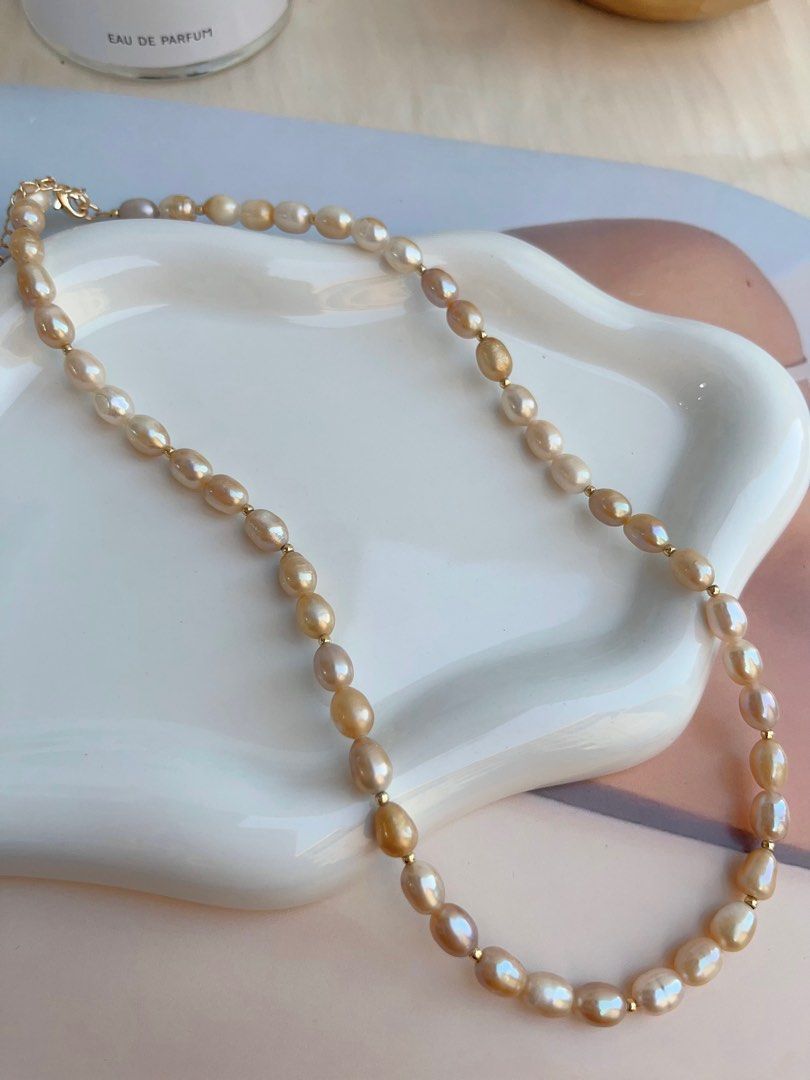 #PN685 Freshwater Pearl Necklace | Rare Light Golden Colour | Unconscious Royalties