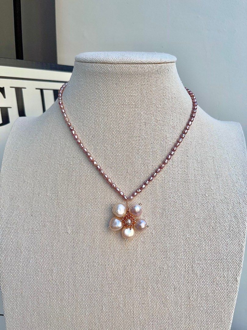#PN687 Freshwater Pearl Necklace | Sunflower Pearl Design| Baby Purple Baroque Pearl |Removable Pendant |Lustrous | Handmade| Life Needs Sunshine