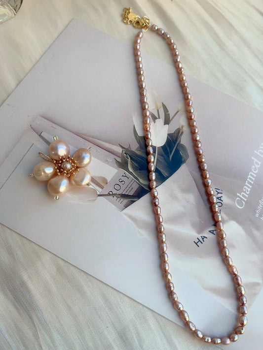 #PN687 Freshwater Pearl Necklace | Sunflower Pearl Design| Baby Purple Baroque Pearl |Removable Pendant |Lustrous | Handmade| Life Needs Sunshine