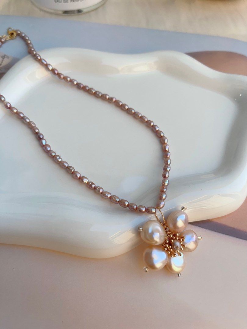 #PN687 Freshwater Pearl Necklace | Sunflower Pearl Design| Baby Purple Baroque Pearl |Removable Pendant |Lustrous | Handmade| Life Needs Sunshine
