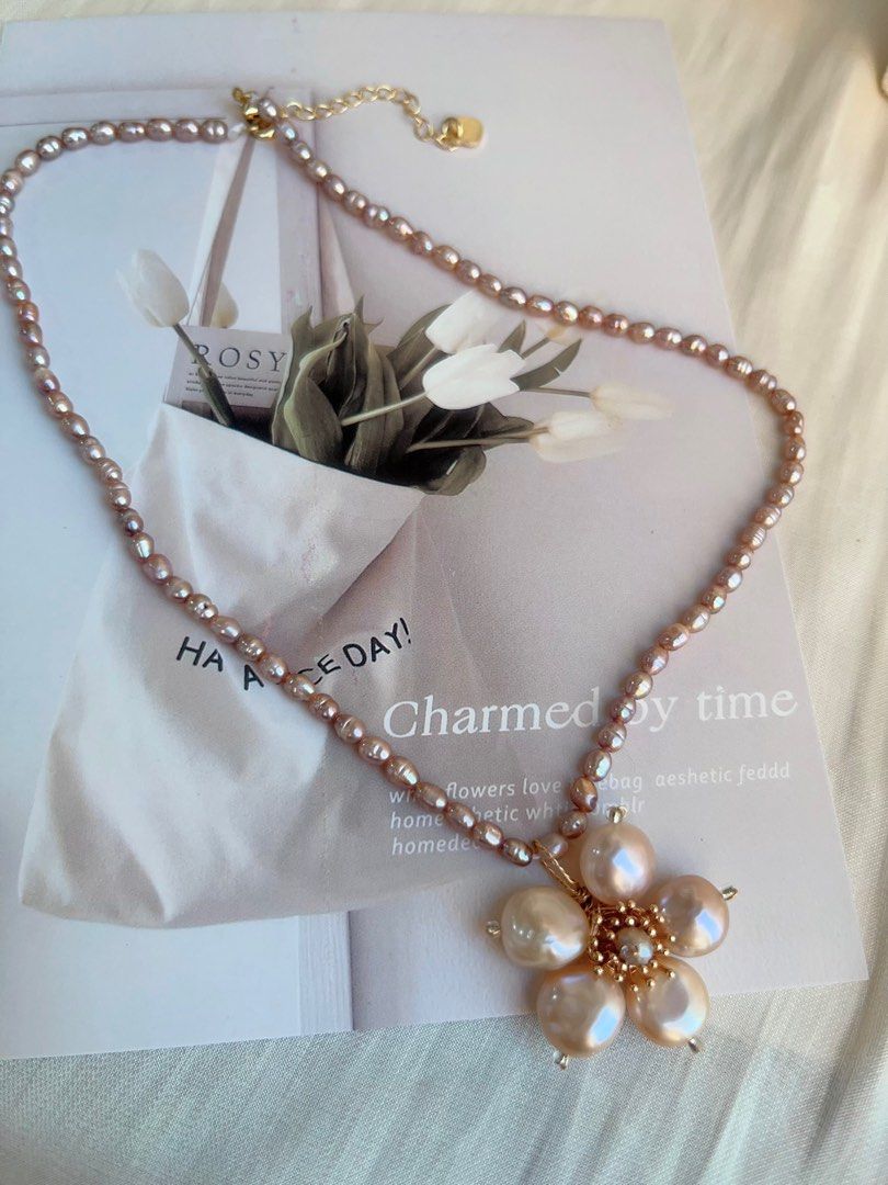 #PN687 Freshwater Pearl Necklace | Sunflower Pearl Design| Baby Purple Baroque Pearl |Removable Pendant |Lustrous | Handmade| Life Needs Sunshine