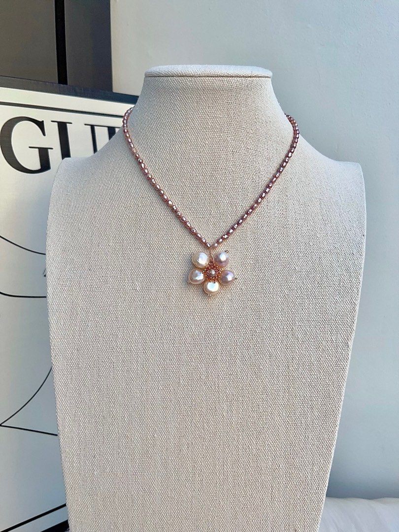 #PN687 Freshwater Pearl Necklace | Sunflower Pearl Design| Baby Purple Baroque Pearl |Removable Pendant |Lustrous | Handmade| Life Needs Sunshine