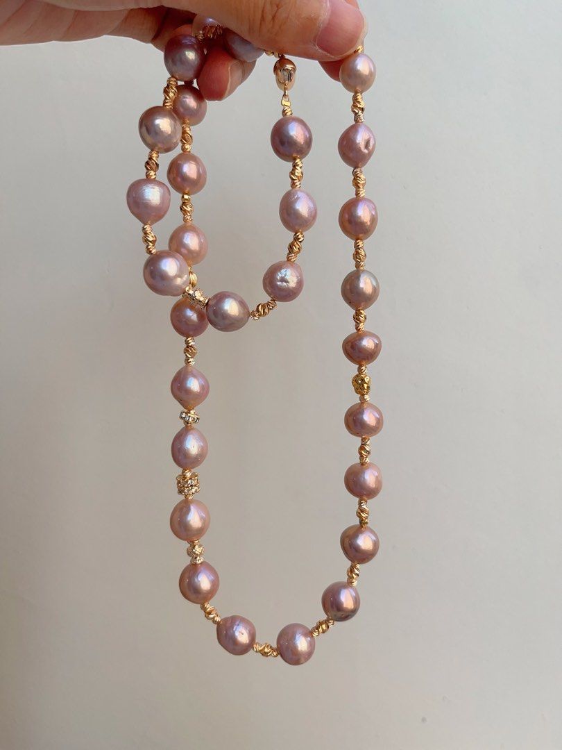 #PN689 Freshwater Pearl Necklace & Bracelet Set | Full Edison Pearl Necklace | Romantic Purple |Magnetic Heart Clasp| Queen of the Venue