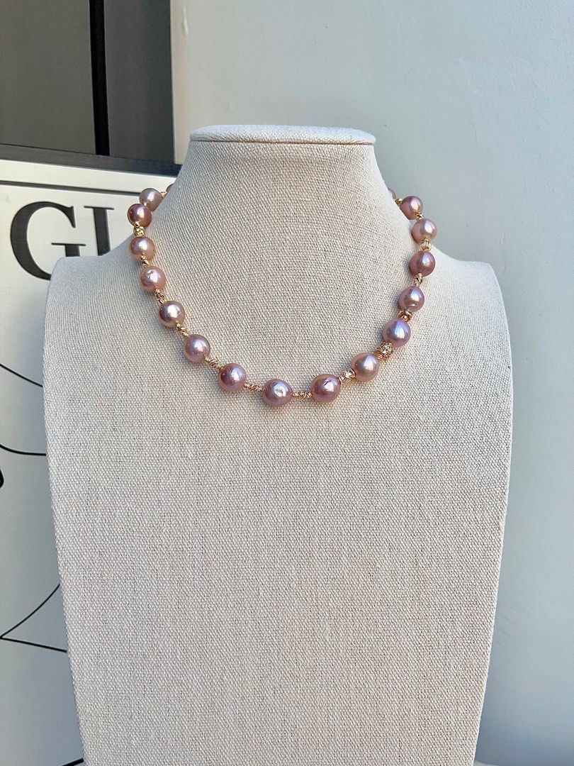 #PN689 Freshwater Pearl Necklace & Bracelet Set | Full Edison Pearl Necklace | Romantic Purple |Magnetic Heart Clasp| Queen of the Venue