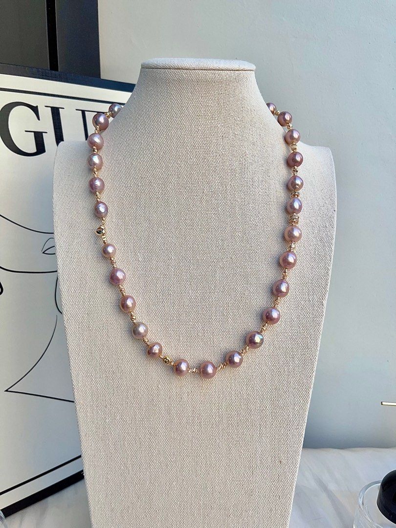 #PN689 Freshwater Pearl Necklace & Bracelet Set | Full Edison Pearl Necklace | Romantic Purple |Magnetic Heart Clasp| Queen of the Venue