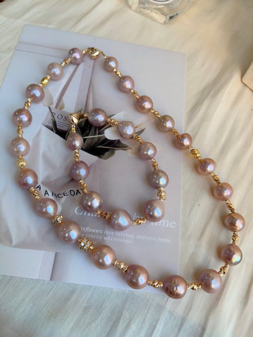 #PN689 Freshwater Pearl Necklace & Bracelet Set | Full Edison Pearl Necklace | Romantic Purple |Magnetic Heart Clasp| Queen of the Venue