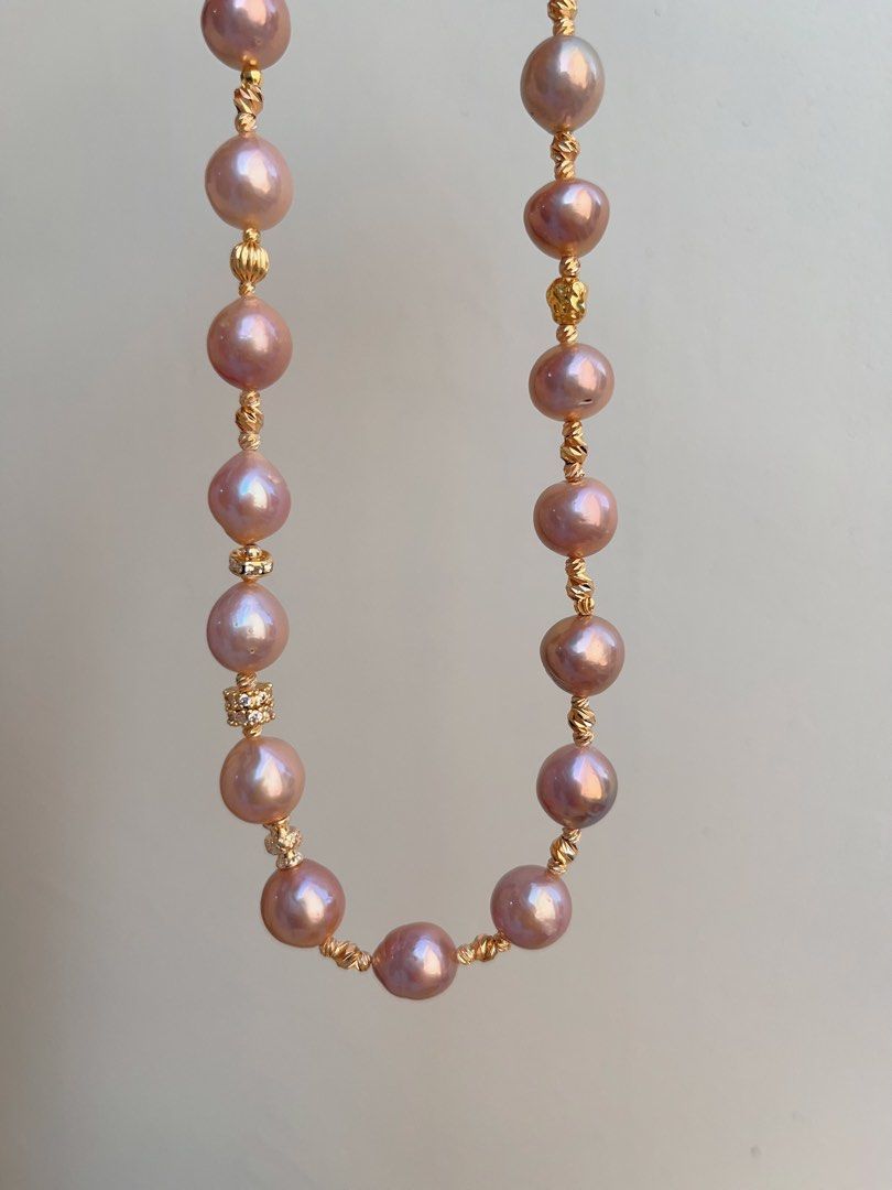 #PN689 Freshwater Pearl Necklace & Bracelet Set | Full Edison Pearl Necklace | Romantic Purple |Magnetic Heart Clasp| Queen of the Venue