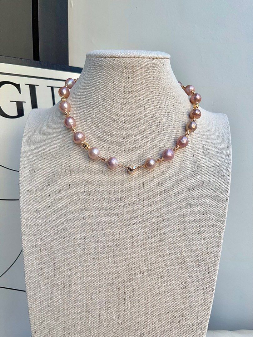 #PN689 Freshwater Pearl Necklace & Bracelet Set | Full Edison Pearl Necklace | Romantic Purple |Magnetic Heart Clasp| Queen of the Venue