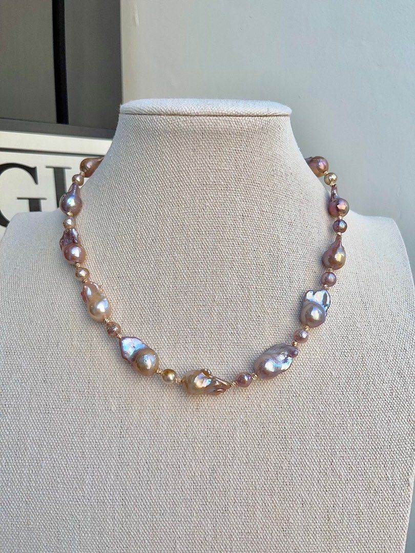 #PN690 Freshwater Pearl Necklace | Rare Medium Sized Fishtail Baroque Pearl | Metallic Lustre| Purple, Grey, Golden| Low-key Standing Out