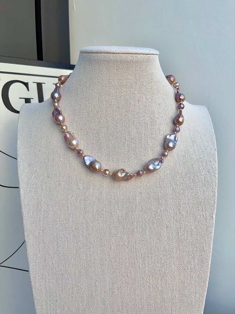#PN690 Freshwater Pearl Necklace | Rare Medium Sized Fishtail Baroque Pearl | Metallic Lustre| Purple, Grey, Golden| Low-key Standing Out