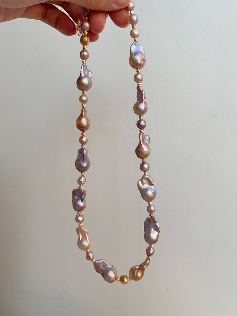 #PN690 Freshwater Pearl Necklace | Rare Medium Sized Fishtail Baroque Pearl | Metallic Lustre| Purple, Grey, Golden| Low-key Standing Out
