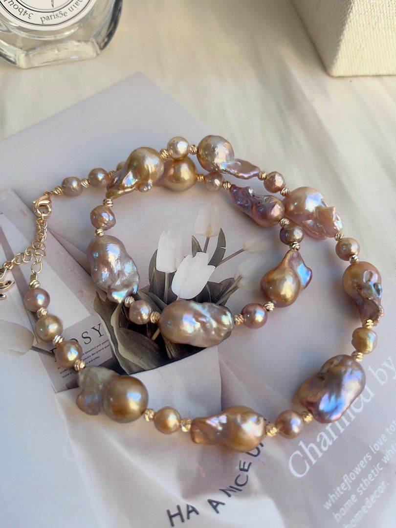 #PN690 Freshwater Pearl Necklace | Rare Medium Sized Fishtail Baroque Pearl | Metallic Lustre| Purple, Grey, Golden| Low-key Standing Out
