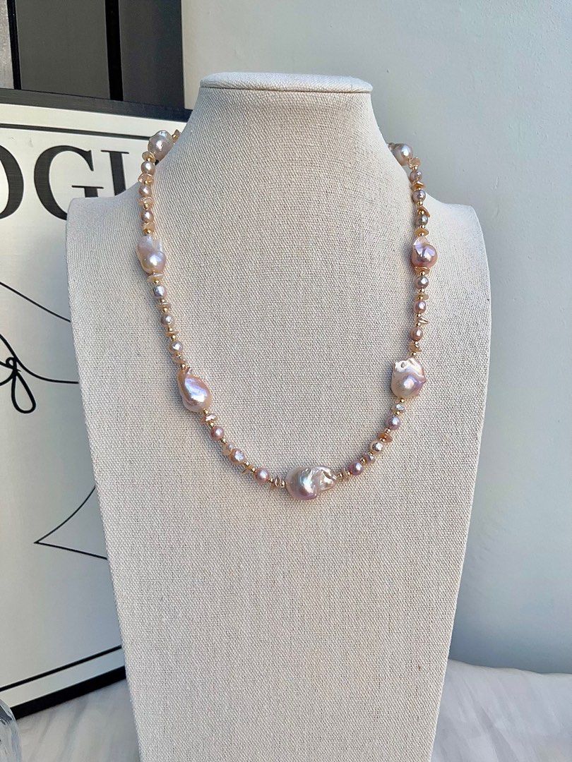#PN691 Freshwater Pearl Necklace | Light Golden-pink Mid-size Fishtail Baroque Pearl | 60cm Long| Styling of a Day