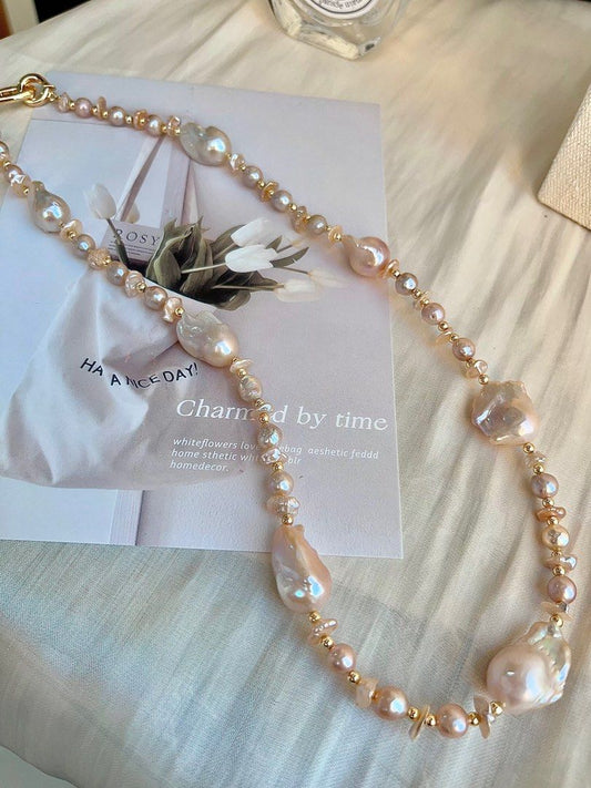 #PN691 Freshwater Pearl Necklace | Light Golden-pink Mid-size Fishtail Baroque Pearl | 60cm Long| Styling of a Day
