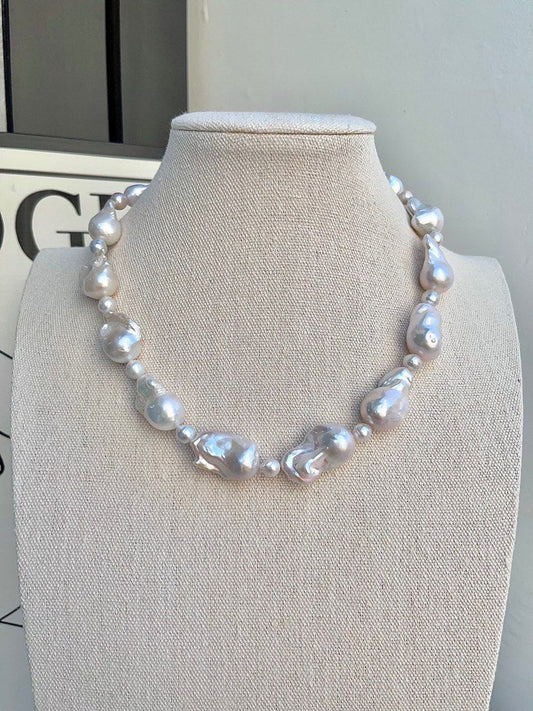 #PN693 Freshwater Pearl Necklace & Earrings Set | Big Fishtail Baroque Pearls| Lustrous| S925 Silver Needle |THE Baroque Necklace |Had to Have It