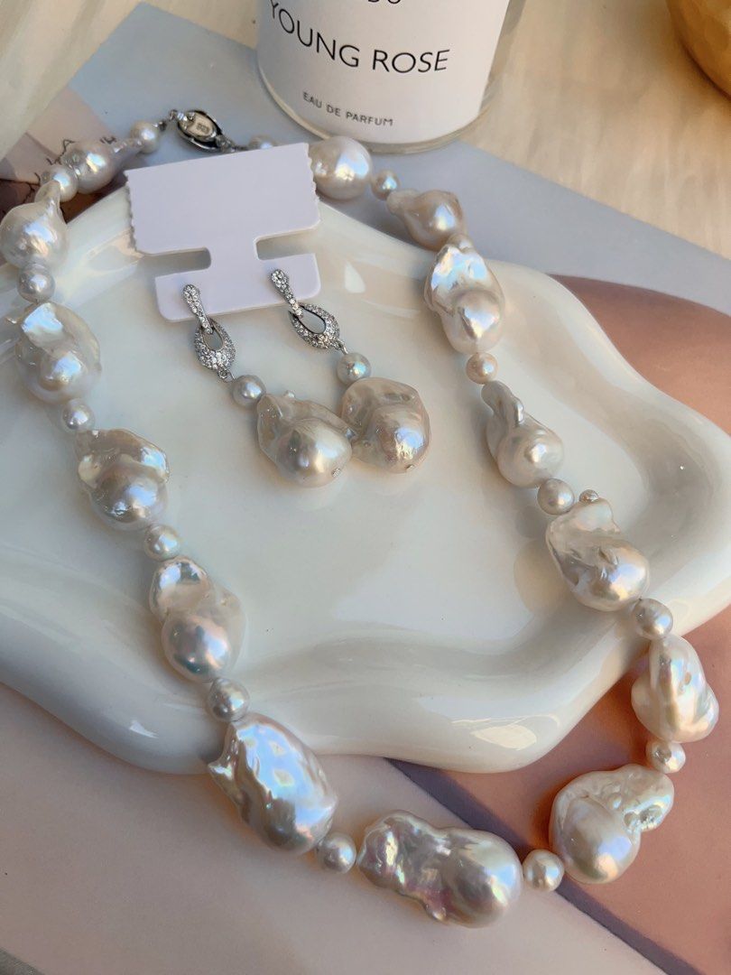 #PN693 Freshwater Pearl Necklace & Earrings Set | Big Fishtail Baroque Pearls| Lustrous| S925 Silver Needle |THE Baroque Necklace |Had to Have It