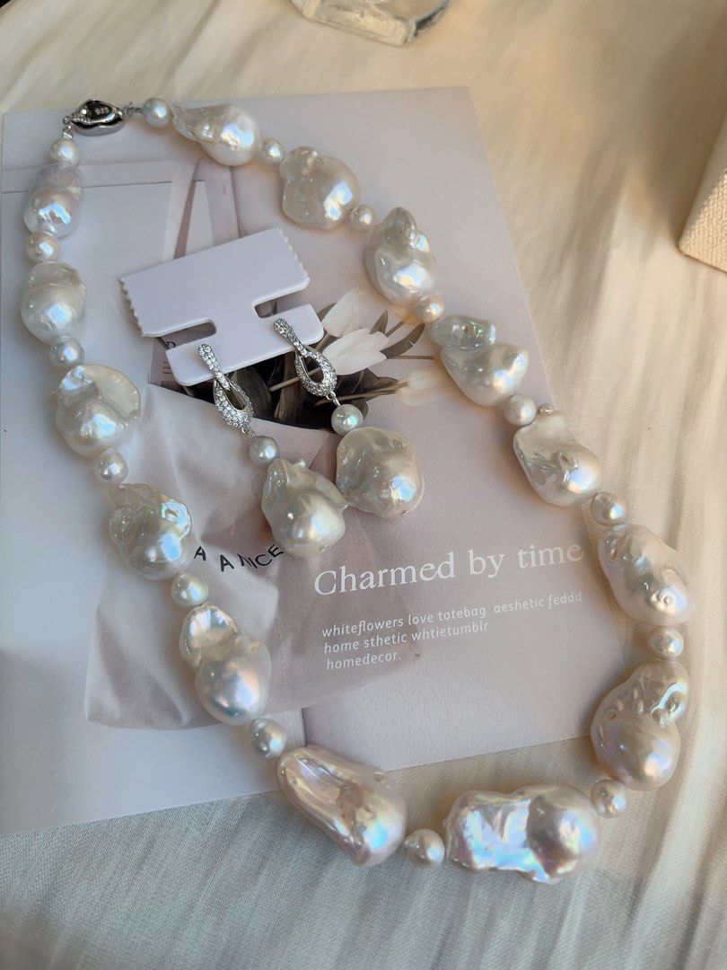 #PN693 Freshwater Pearl Necklace & Earrings Set | Big Fishtail Baroque Pearls| Lustrous| S925 Silver Needle |THE Baroque Necklace |Had to Have It