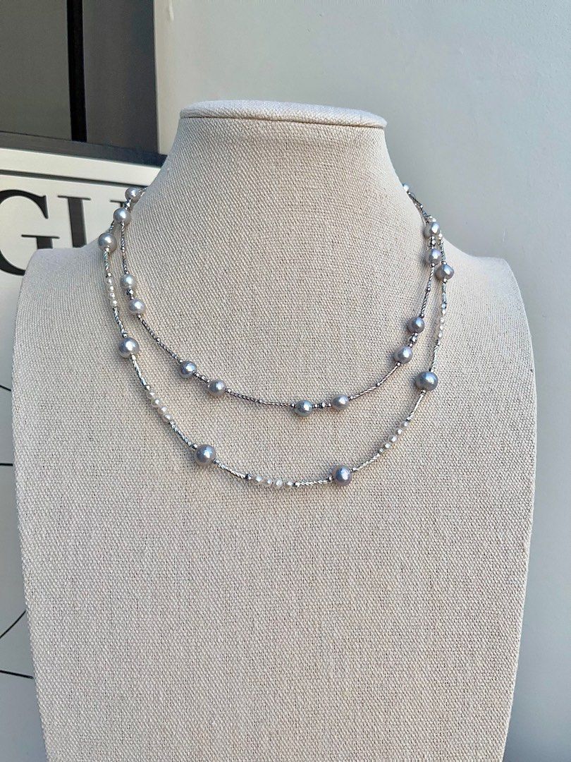 #PN694 Freshwater Pearl Necklace| Grey Electro-treated Colour | Minimalism with Style | Star-y Sky Design