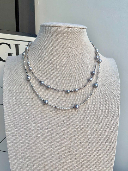 #PN694 Freshwater Pearl Necklace| Grey Electro-treated Colour | Minimalism with Style | Star-y Sky Design