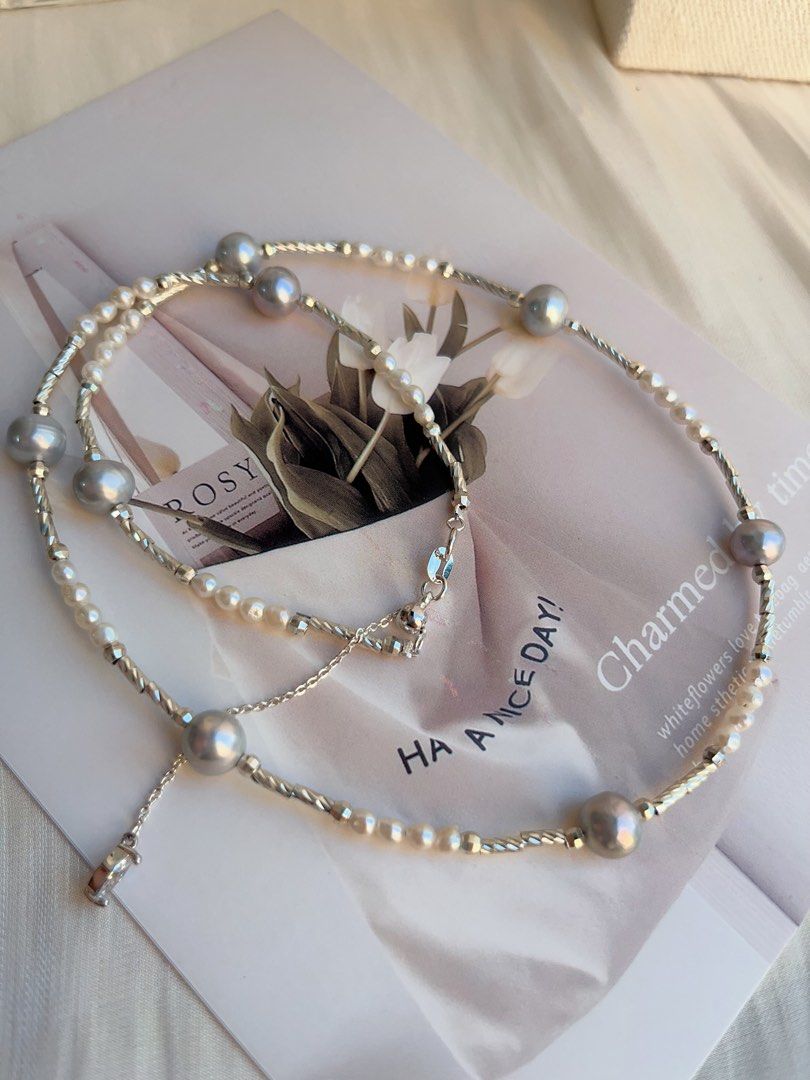 #PN694 Freshwater Pearl Necklace| Grey Electro-treated Colour | Minimalism with Style | Star-y Sky Design