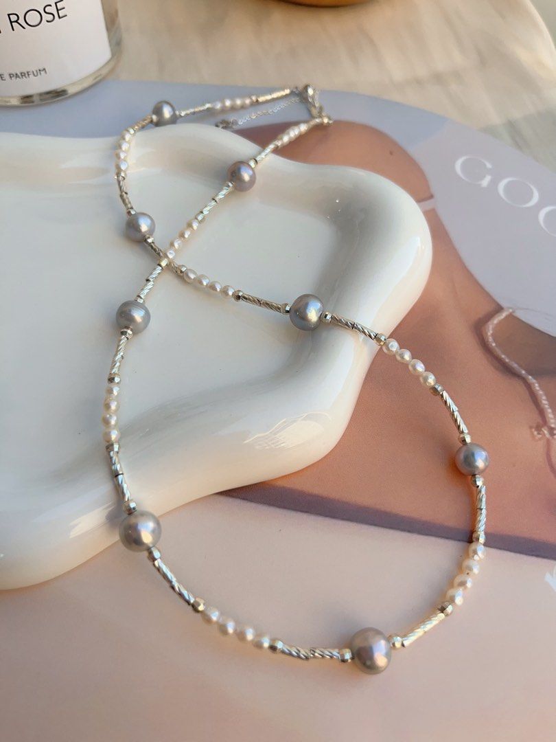 #PN694 Freshwater Pearl Necklace| Grey Electro-treated Colour | Minimalism with Style | Star-y Sky Design