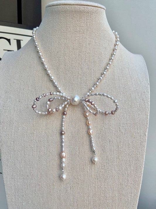 #PN696 Freshwater Pearl Necklace | Big Double Layer Pearl Bowknot| The Little Girl Inside