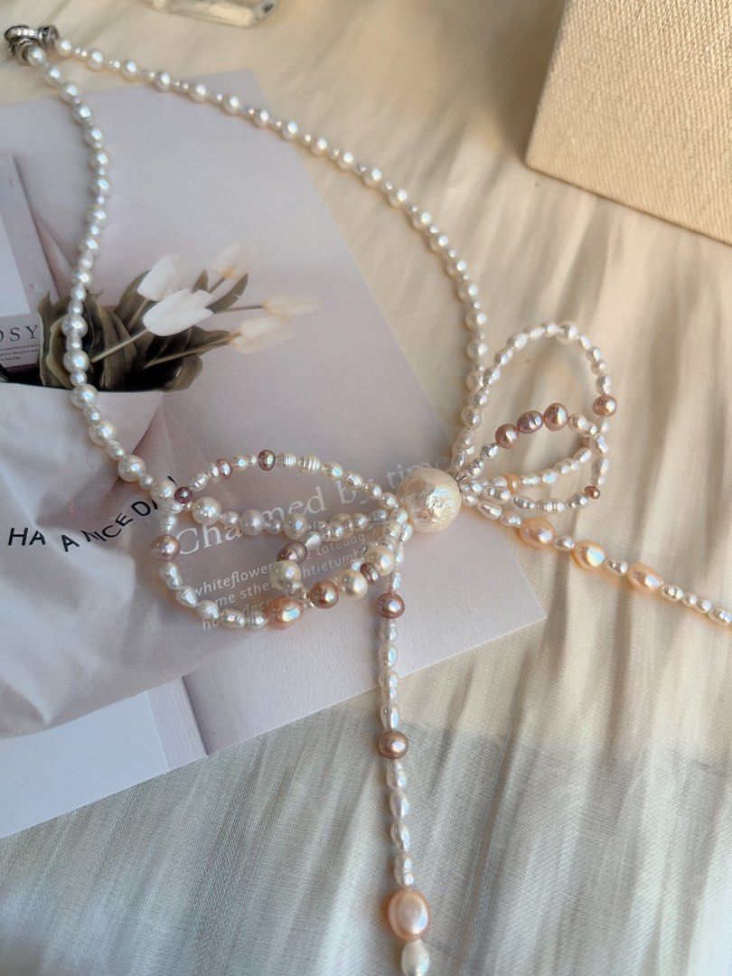 #PN696 Freshwater Pearl Necklace | Big Double Layer Pearl Bowknot| The Little Girl Inside