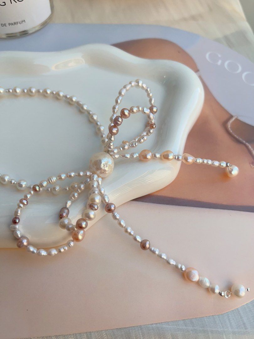 #PN696 Freshwater Pearl Necklace | Big Double Layer Pearl Bowknot| The Little Girl Inside