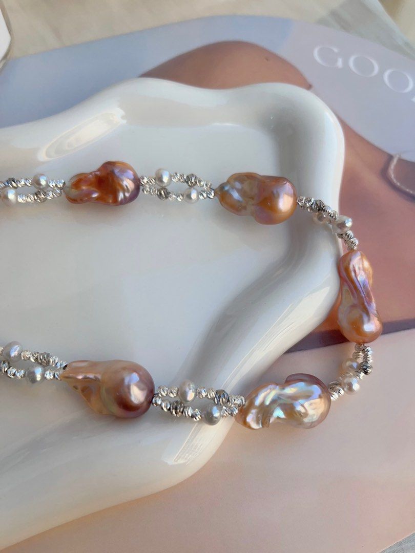 #PN700 Freshwater Pearl Necklace | Double-layer| Lustrous Champagne Golden Lustre Fishtail Baroque | Today is the Day