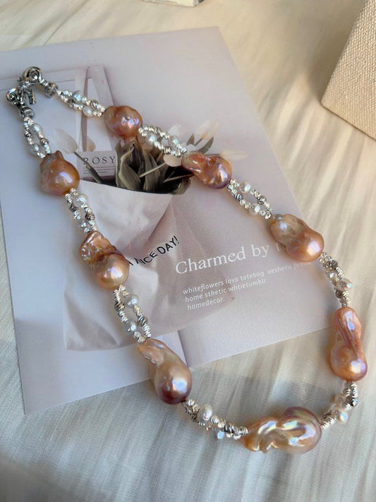 #PN700 Freshwater Pearl Necklace | Double-layer| Lustrous Champagne Golden Lustre Fishtail Baroque | Today is the Day