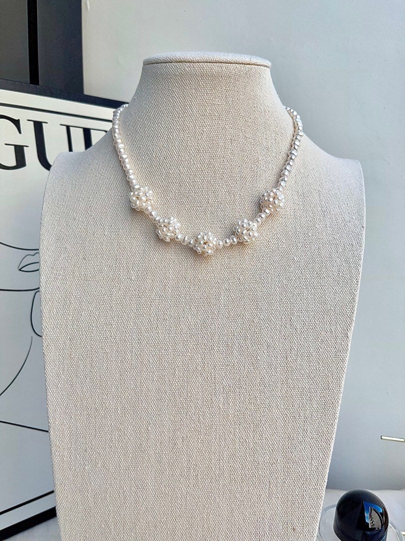 #PN701 Freshwater Pearl Necklace | Pearl Ball Flower | Baby Baroque Pearl | Go with Style