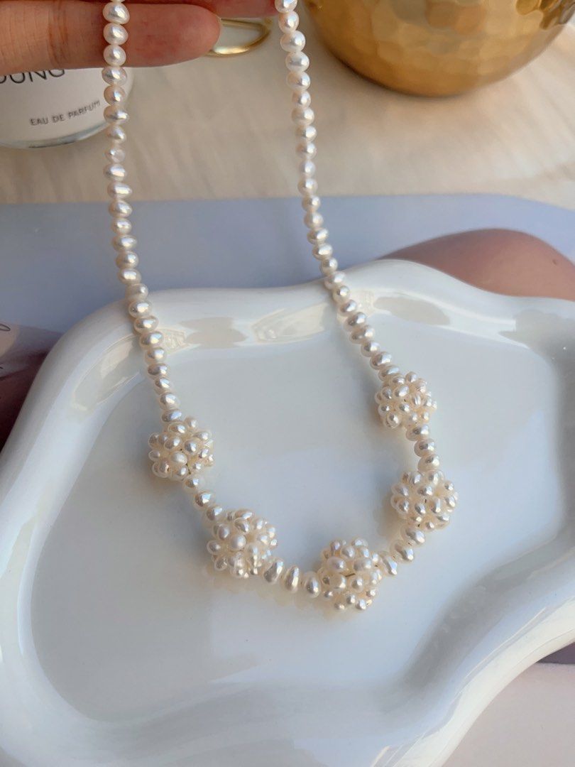 #PN701 Freshwater Pearl Necklace | Pearl Ball Flower | Baby Baroque Pearl | Go with Style