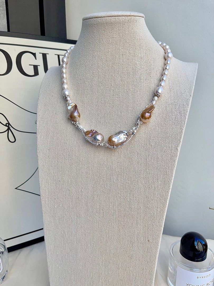 #PN702 Freshwater Pearl Necklace | Golden Splash & Silver Lustre| Big Fishtail Baroque | Superb Lustre| Put on the Queen Vibe