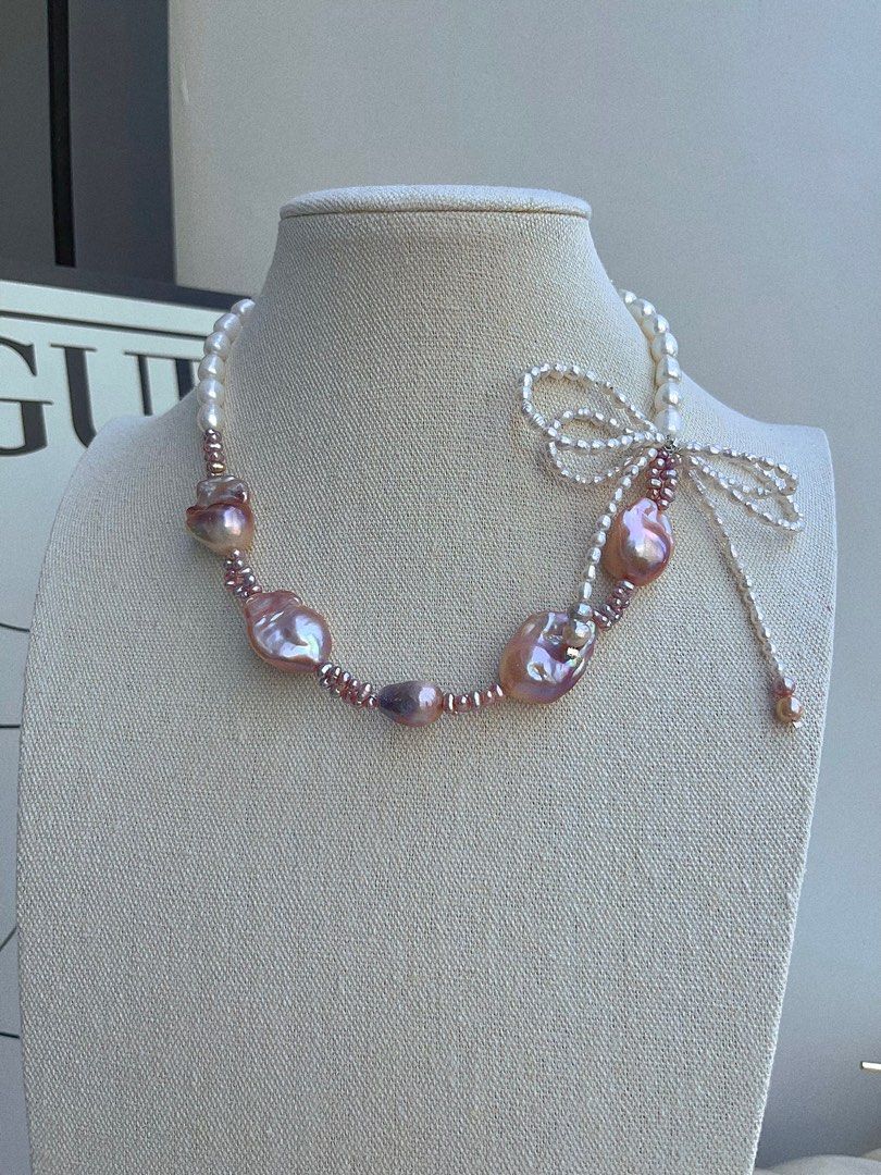 #PN703 Freshwater Pearl Necklace | Mid-size Purple Baroque | Lustrous | 2-layer Ribbon| Feel the Mood