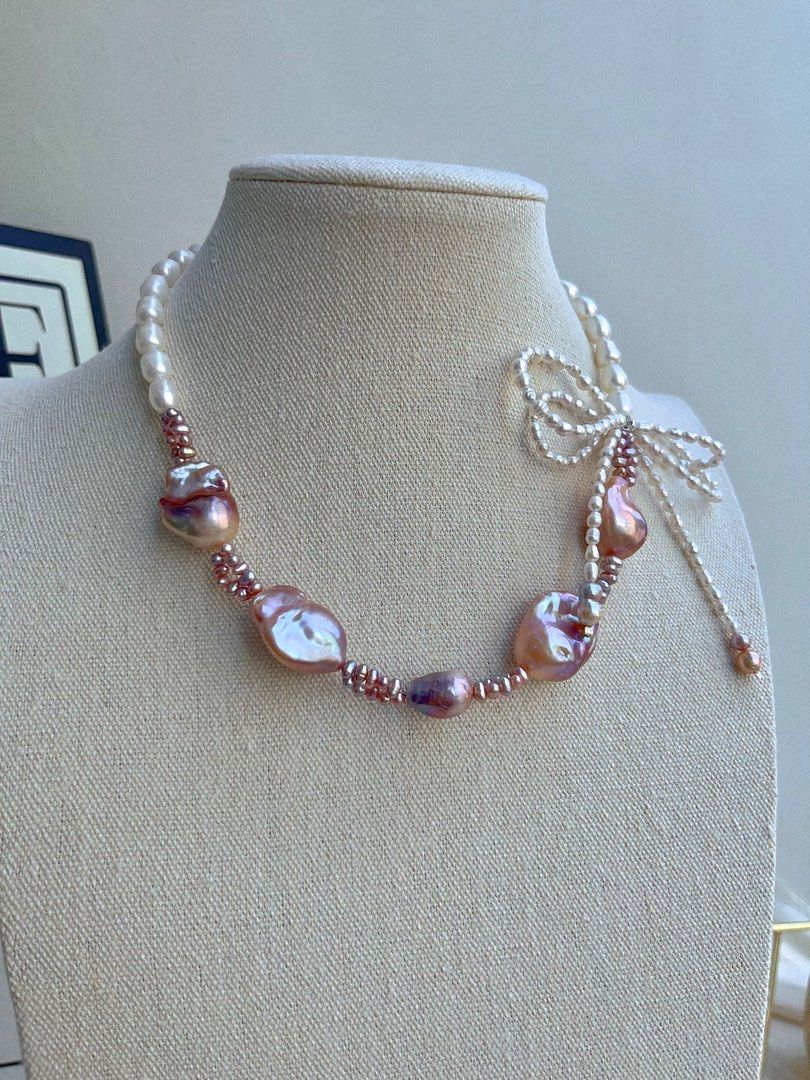 #PN703 Freshwater Pearl Necklace | Mid-size Purple Baroque | Lustrous | 2-layer Ribbon| Feel the Mood