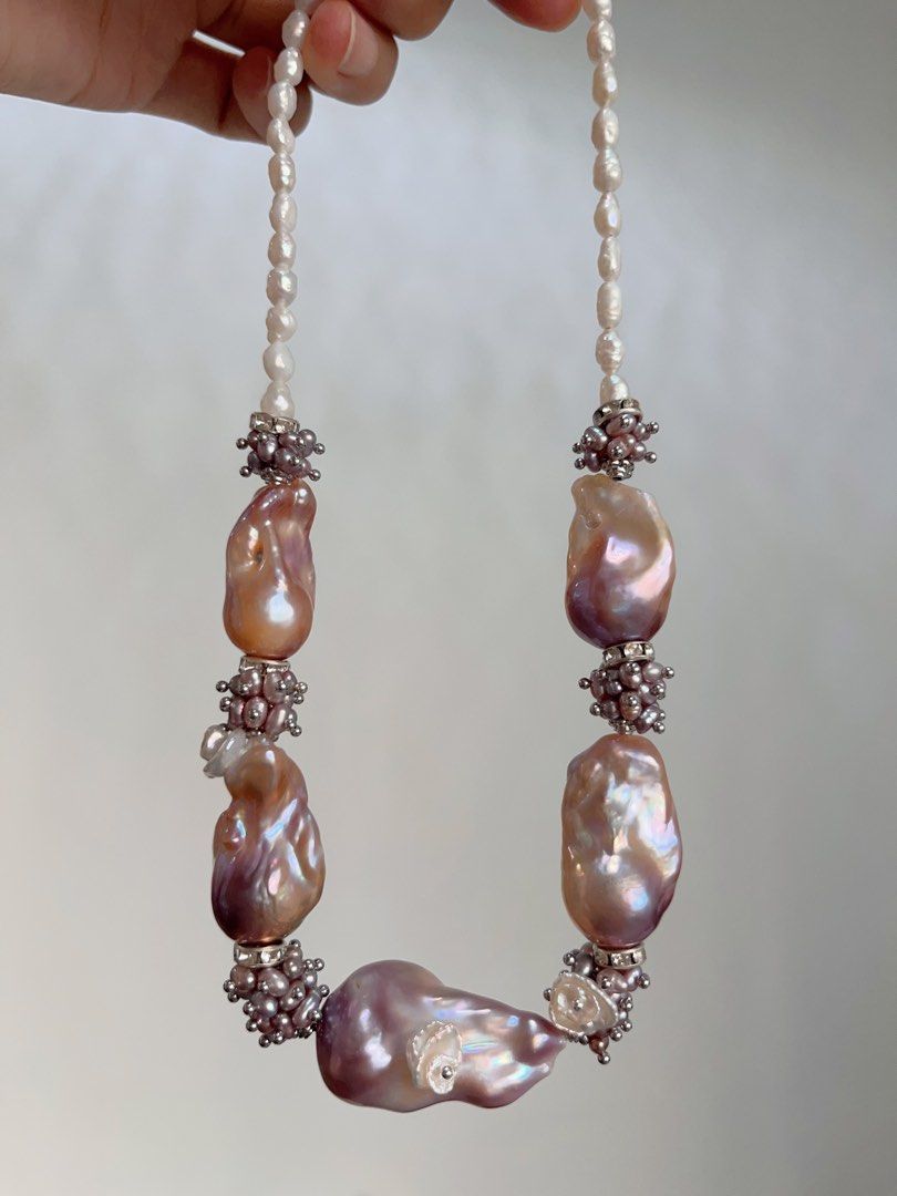 #PN704 [Floral Series] Freshwater Pearl Necklace | Cold Purple Lavender Super Big Baroque | Lustrous | Thick Pearl Layer| Natural Flaws| Original Design | Must Have| Perfect Gift for Yourself