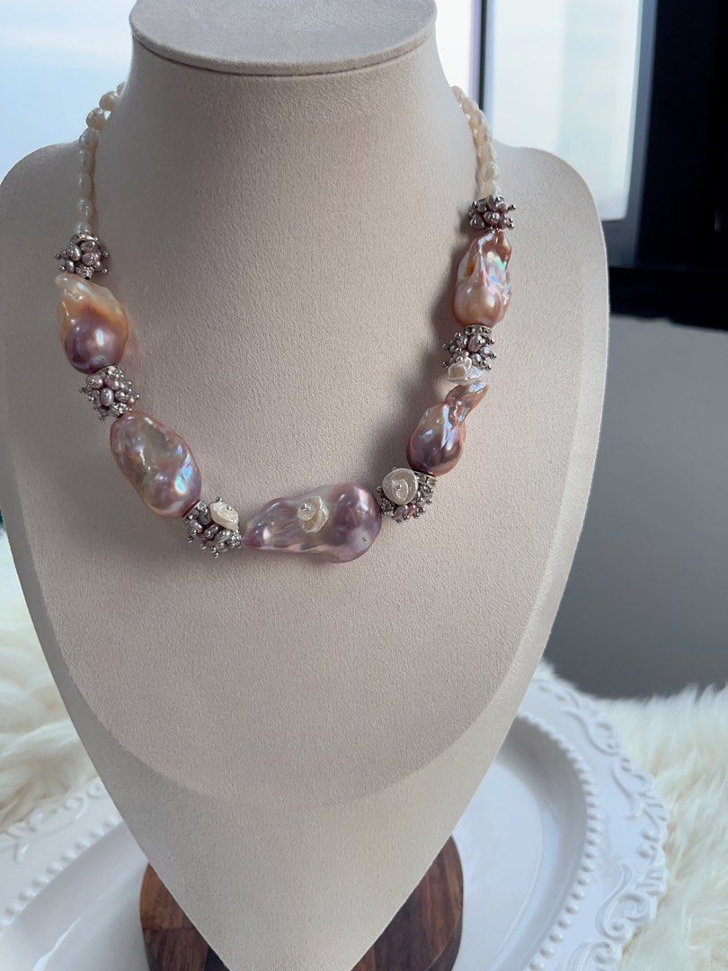 #PN704 [Floral Series] Freshwater Pearl Necklace | Cold Purple Lavender Super Big Baroque | Lustrous | Thick Pearl Layer| Natural Flaws| Original Design | Must Have| Perfect Gift for Yourself