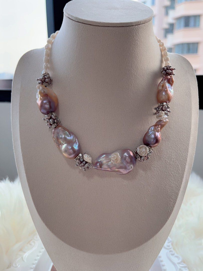 #PN704 [Floral Series] Freshwater Pearl Necklace | Cold Purple Lavender Super Big Baroque | Lustrous | Thick Pearl Layer| Natural Flaws| Original Design | Must Have| Perfect Gift for Yourself