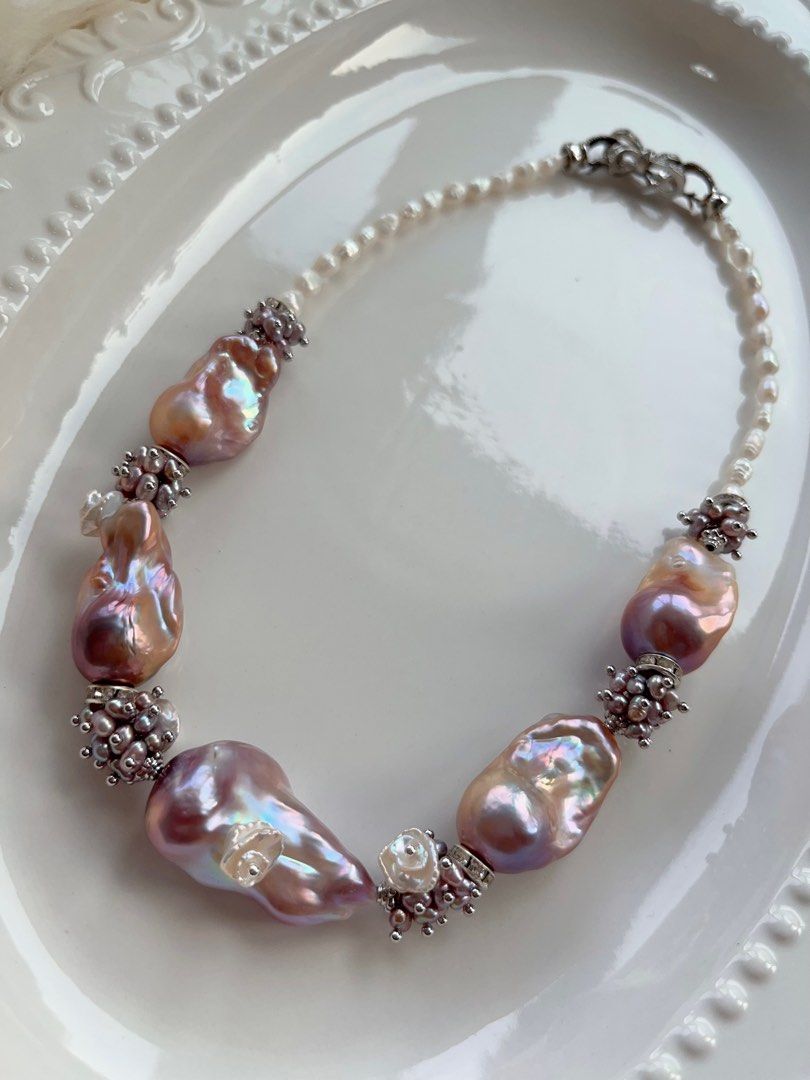 #PN704 [Floral Series] Freshwater Pearl Necklace | Cold Purple Lavender Super Big Baroque | Lustrous | Thick Pearl Layer| Natural Flaws| Original Design | Must Have| Perfect Gift for Yourself