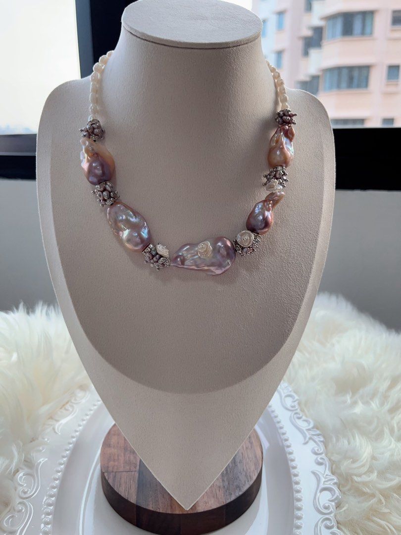 #PN704 [Floral Series] Freshwater Pearl Necklace | Cold Purple Lavender Super Big Baroque | Lustrous | Thick Pearl Layer| Natural Flaws| Original Design | Must Have| Perfect Gift for Yourself