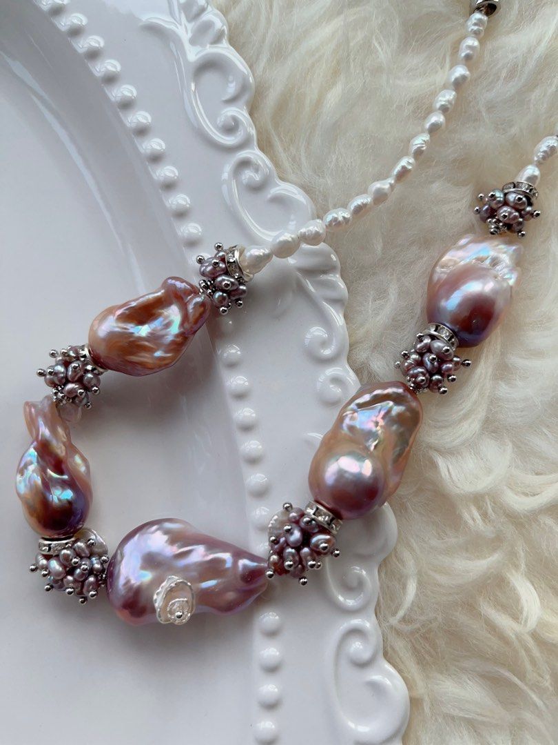 #PN704 [Floral Series] Freshwater Pearl Necklace | Cold Purple Lavender Super Big Baroque | Lustrous | Thick Pearl Layer| Natural Flaws| Original Design | Must Have| Perfect Gift for Yourself