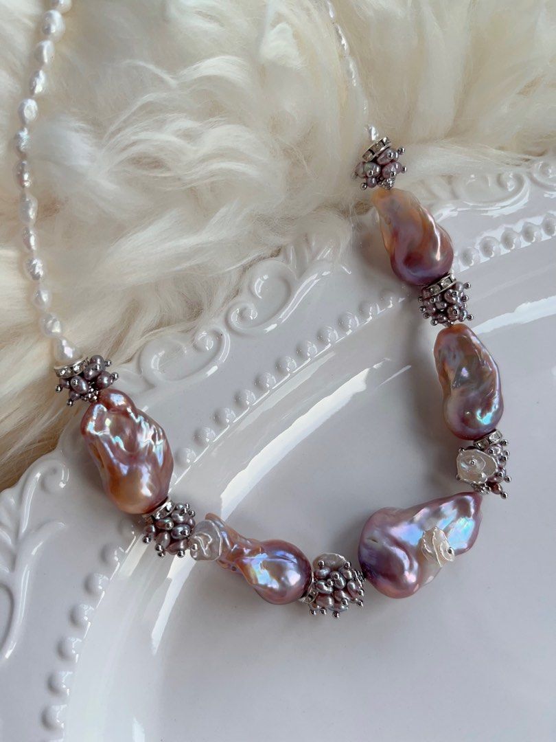 #PN704 [Floral Series] Freshwater Pearl Necklace | Cold Purple Lavender Super Big Baroque | Lustrous | Thick Pearl Layer| Natural Flaws| Original Design | Must Have| Perfect Gift for Yourself