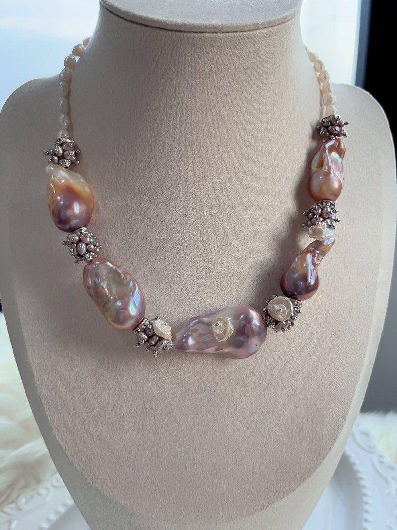 #PN704 [Floral Series] Freshwater Pearl Necklace | Cold Purple Lavender Super Big Baroque | Lustrous | Thick Pearl Layer| Natural Flaws| Original Design | Must Have| Perfect Gift for Yourself