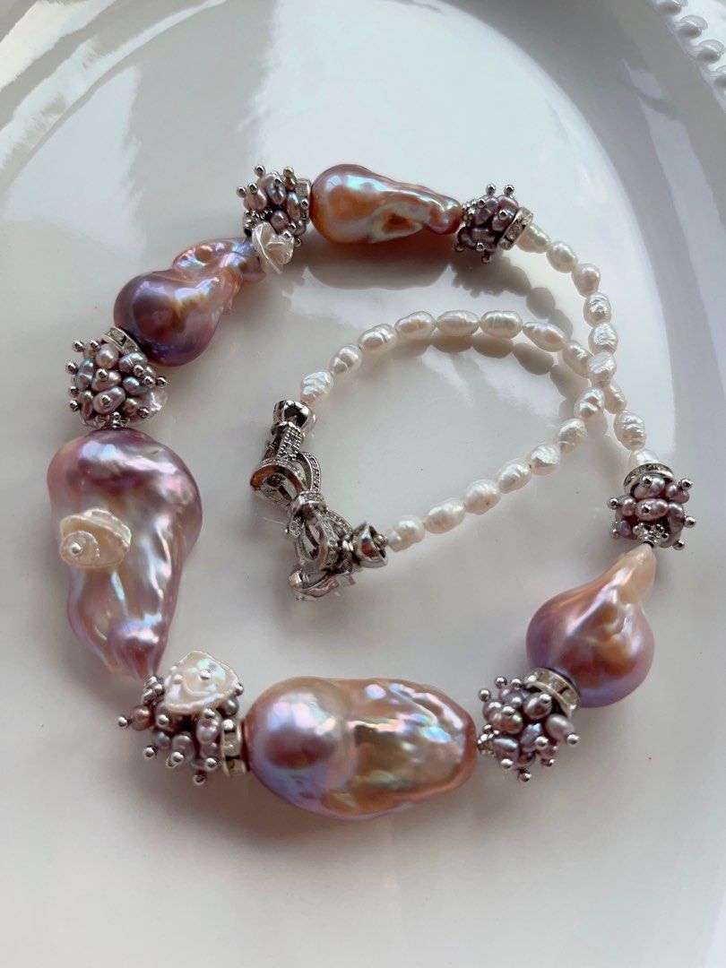 #PN704 [Floral Series] Freshwater Pearl Necklace | Cold Purple Lavender Super Big Baroque | Lustrous | Thick Pearl Layer| Natural Flaws| Original Design | Must Have| Perfect Gift for Yourself