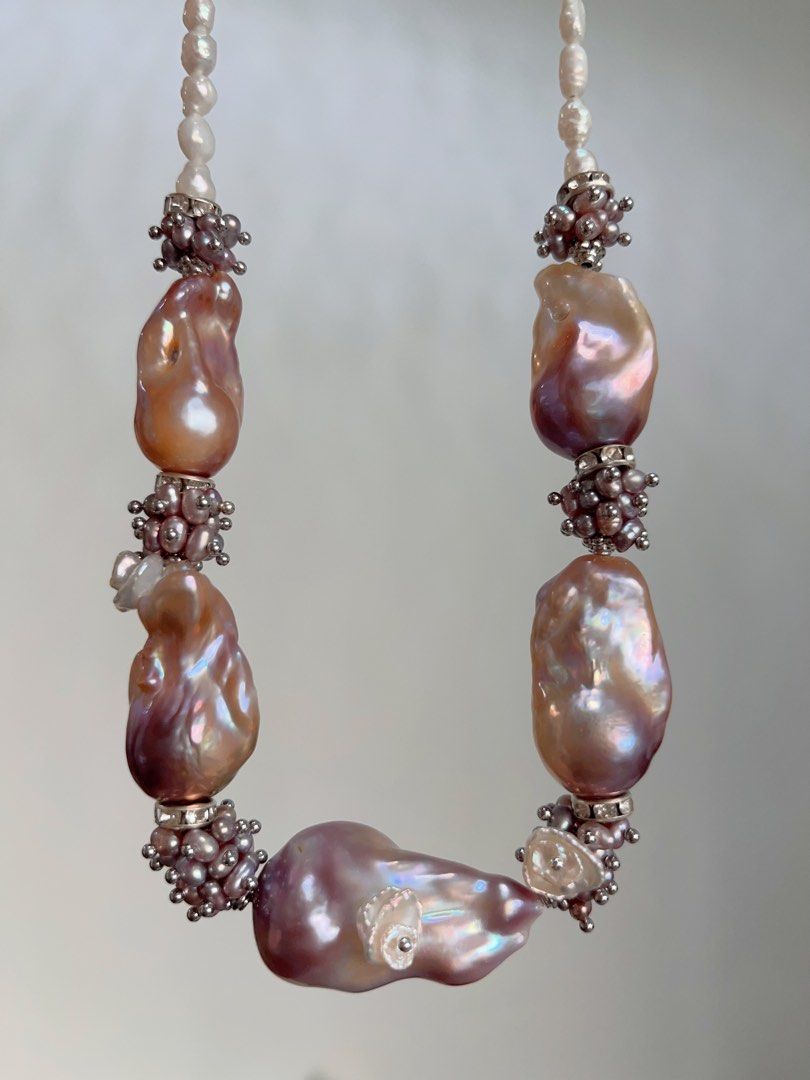 #PN704 [Floral Series] Freshwater Pearl Necklace | Cold Purple Lavender Super Big Baroque | Lustrous | Thick Pearl Layer| Natural Flaws| Original Design | Must Have| Perfect Gift for Yourself